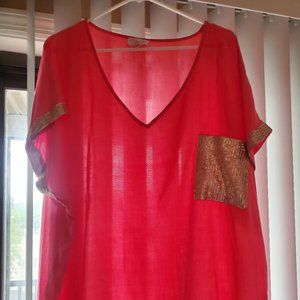 Coral with Gold Sequin Pocket and Trim